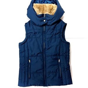 LOVE TREE — FUR LINED ROYAL/NAVY BLUE VEST WITH GOLD HARDWARE, SIZE US MEDIUM